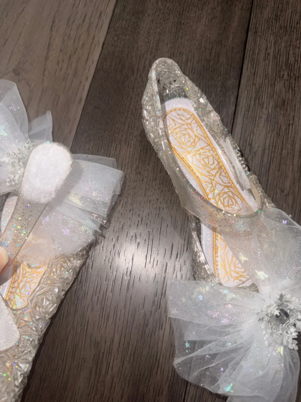 Sparkling White/clear Tulle Bow Girls' Dress jelly Shoes